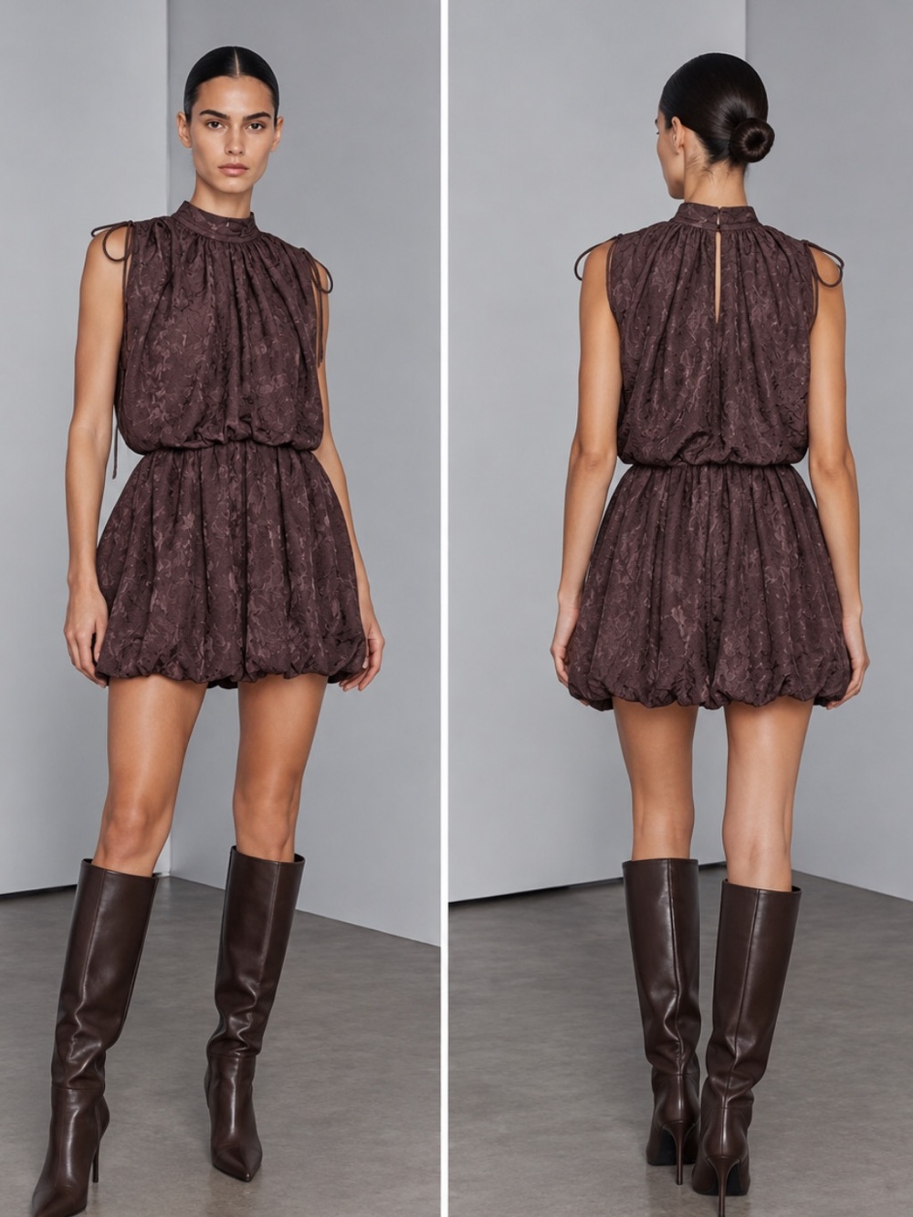 Zara Brown Jacquard High Neck Mini Dress NWT Size Medium 9221/960/700